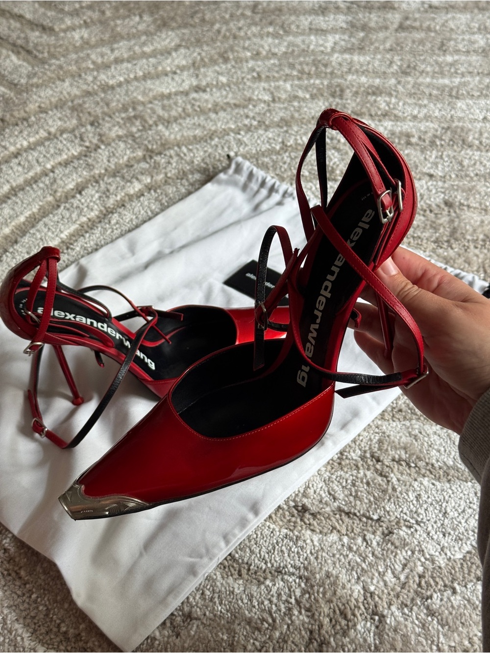 Alexander Wang Red Pointed Metallic-Tip Strappy Heels
